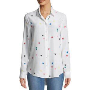 NWT Womens Equipment Femme (Item- 67) White Rainbow Star Pure Silk Blouse Top S